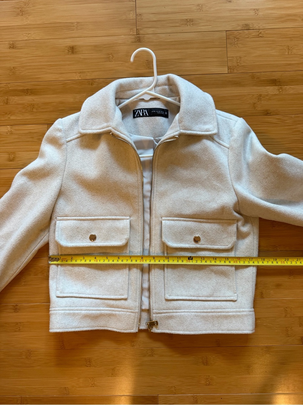 ZARA Soft Cream Full Zip Collared - Cropped Jacket - Size XS - Picture 5 of 10